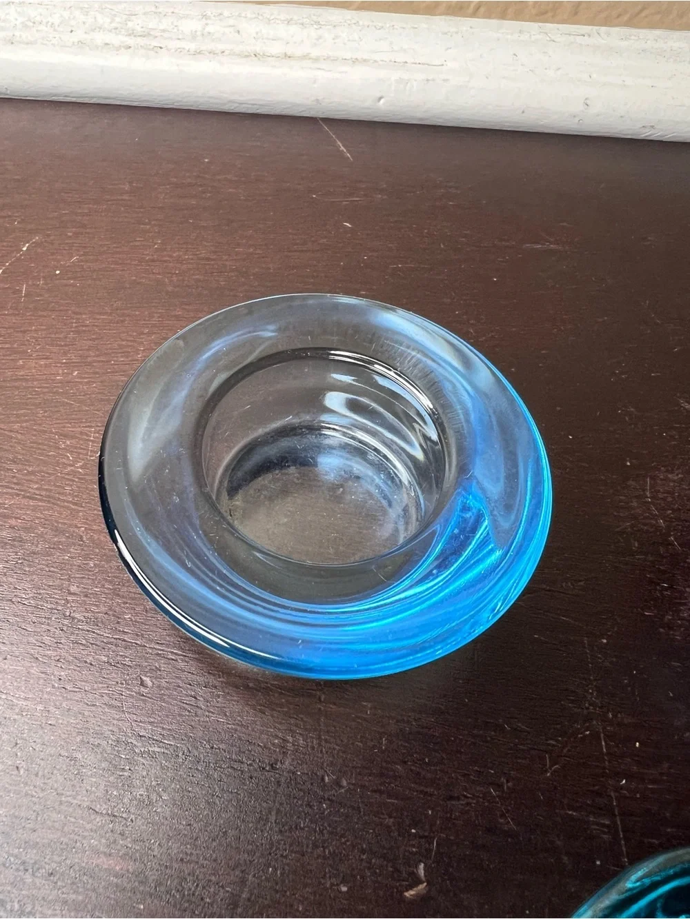 Vintage 1990s IKEA Chunky Blue Glass Candle Holders Trio